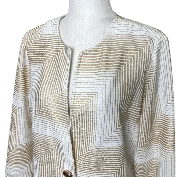 Chico's Travelers Crinkle Long Cardigan Duster Blazer Jacket Gold White Sz L/2 - Picture 6 of 13